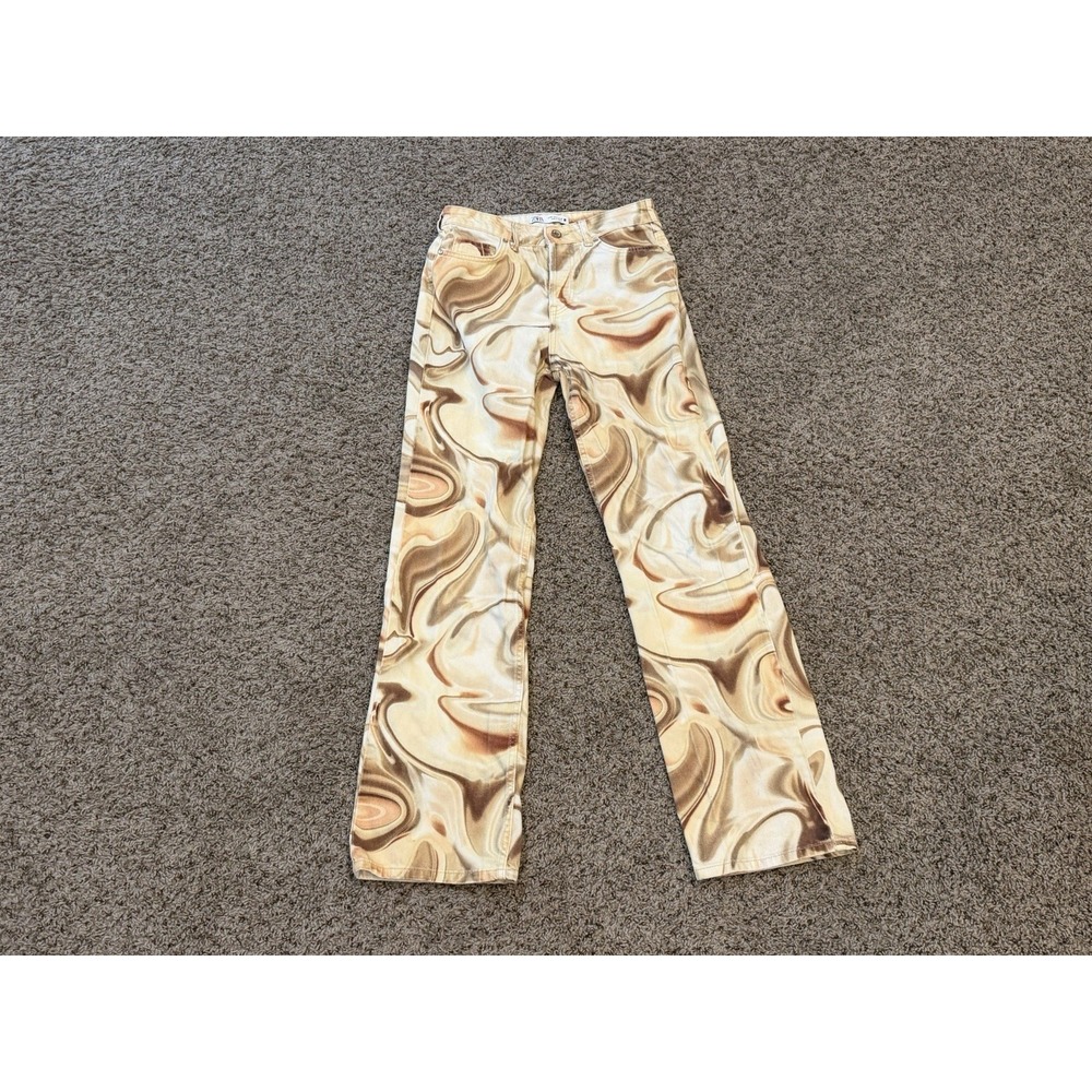 Zara Marble Jeans Multicolor Swirl Pattern Mid Rise Straight Leg Women's Size 4
